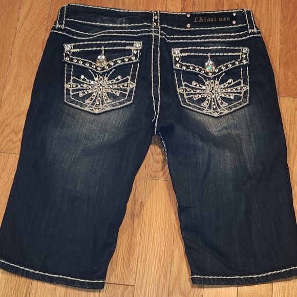 New VNTG  LA IDOL SIZE 9 BERMUDA BLING SHORTS DENIM JEAN RARE FIND WOMENS TEENS - Picture 5 of 15